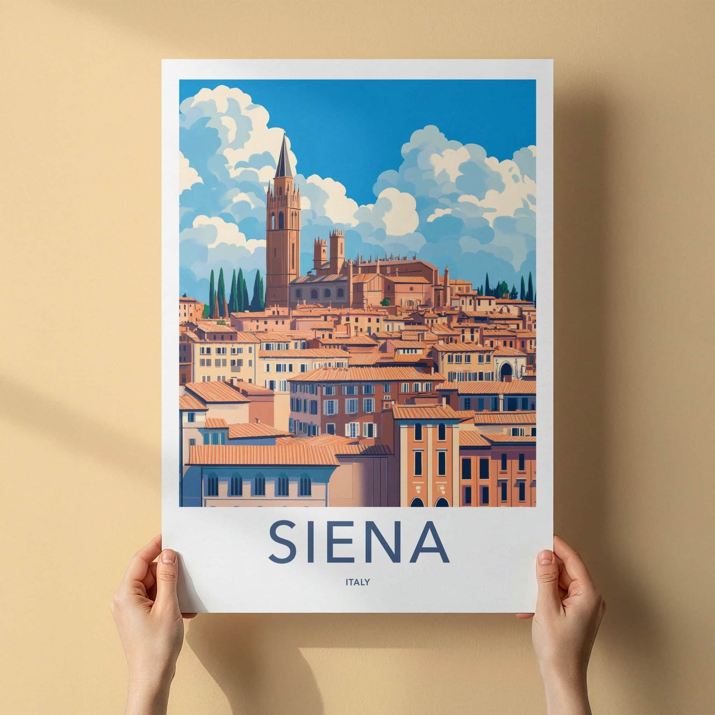 Siena Poster - Italy Travel Art - Historic Cityscape Tower Home Decor