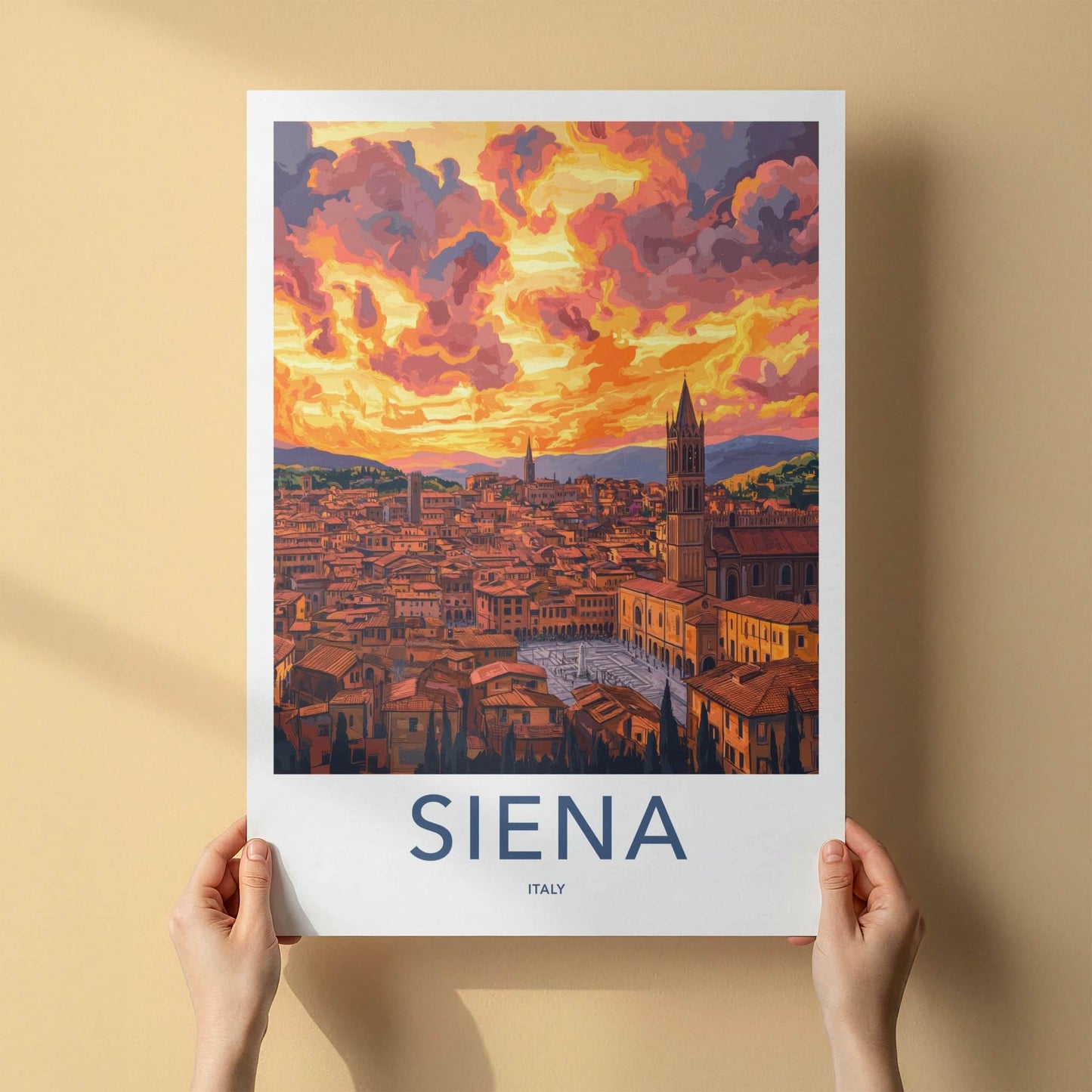 Siena Poster - Italy Travel Art - Historic Rooftops Sunset Home Decor