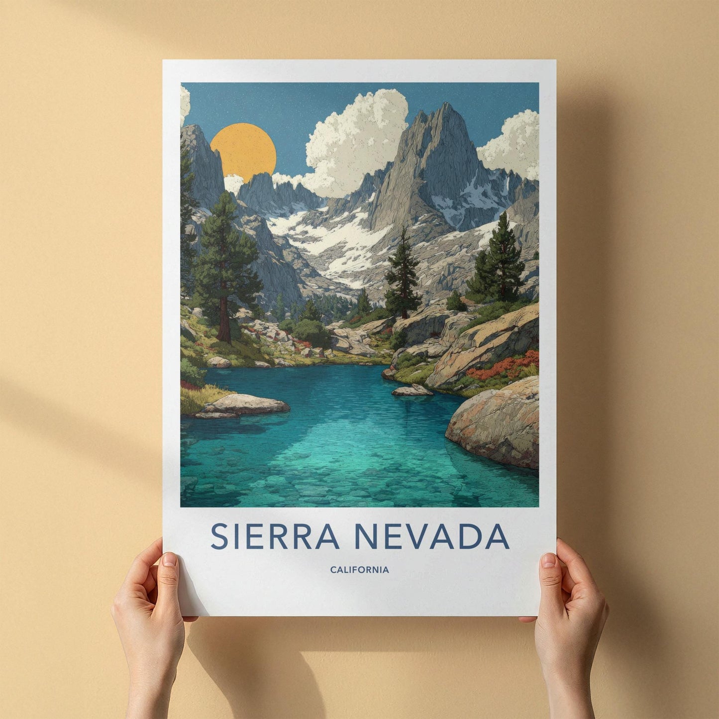 Sierra Nevada Poster - California Travel Art - Sunny Mountain Lake Wall Decor