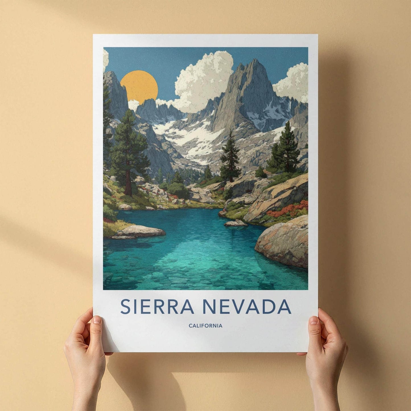 Sierra Nevada Poster - California Travel Art - Sunny Mountain Lake Wall Decor