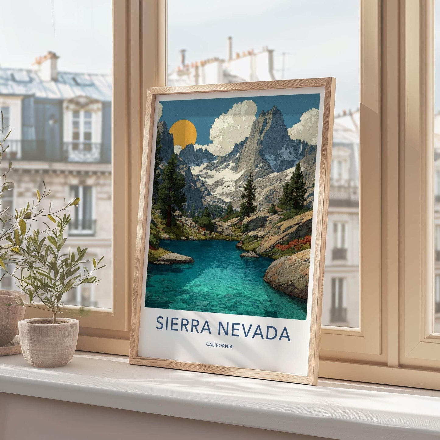 Sierra Nevada Poster - California Travel Art - Sunny Mountain Lake Wall Decor
