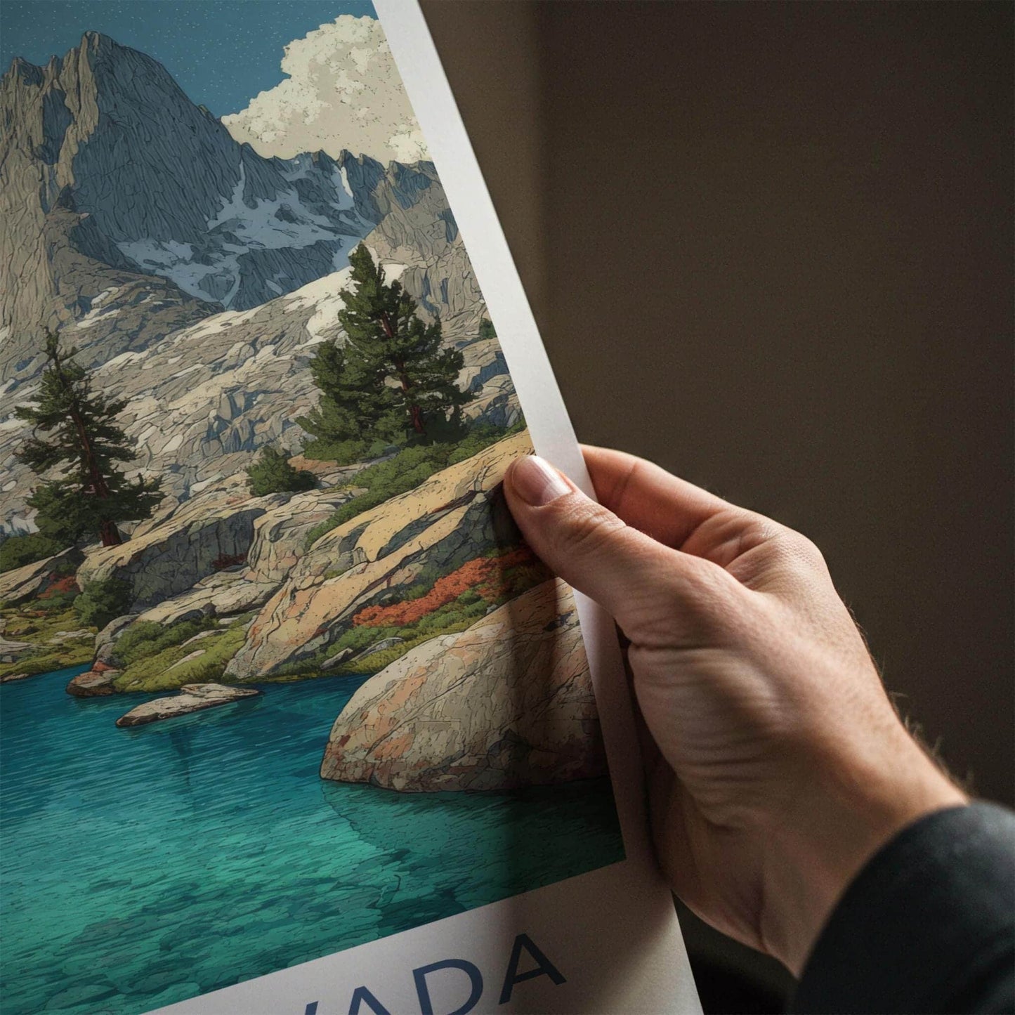 Sierra Nevada Poster - California Travel Art - Sunny Mountain Lake Wall Decor