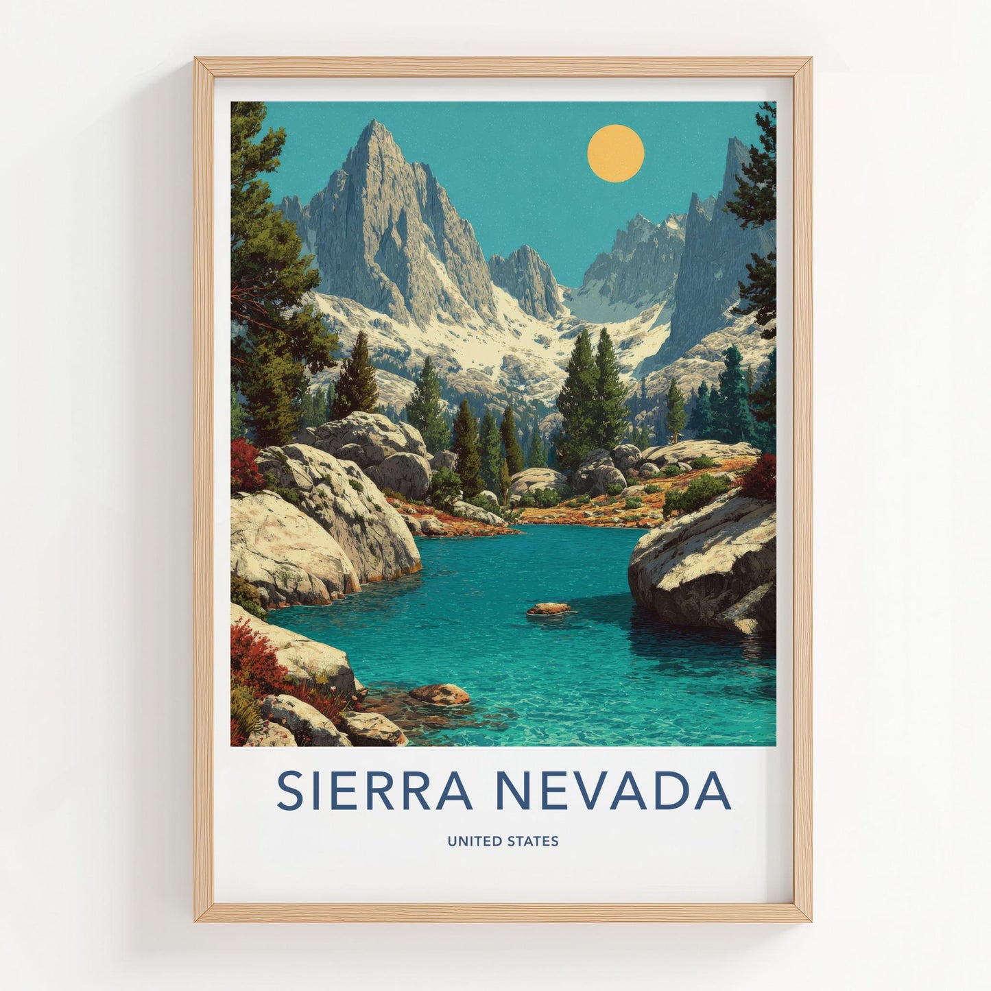Sierra Nevada Poster - California Travel Art - Turquoise Lake Mountains Wall Decor