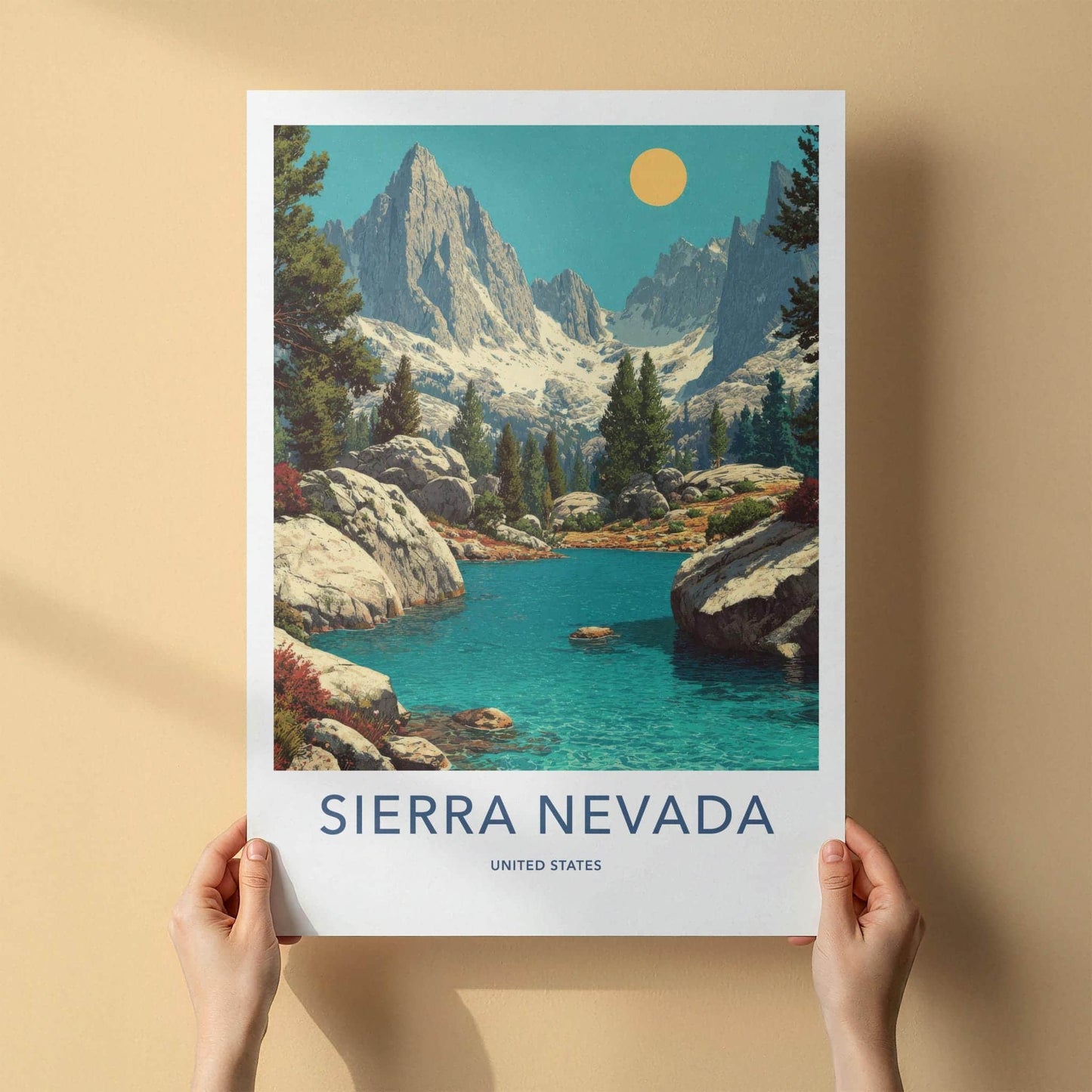 Sierra Nevada Poster - California Travel Art - Turquoise Lake Mountains Wall Decor