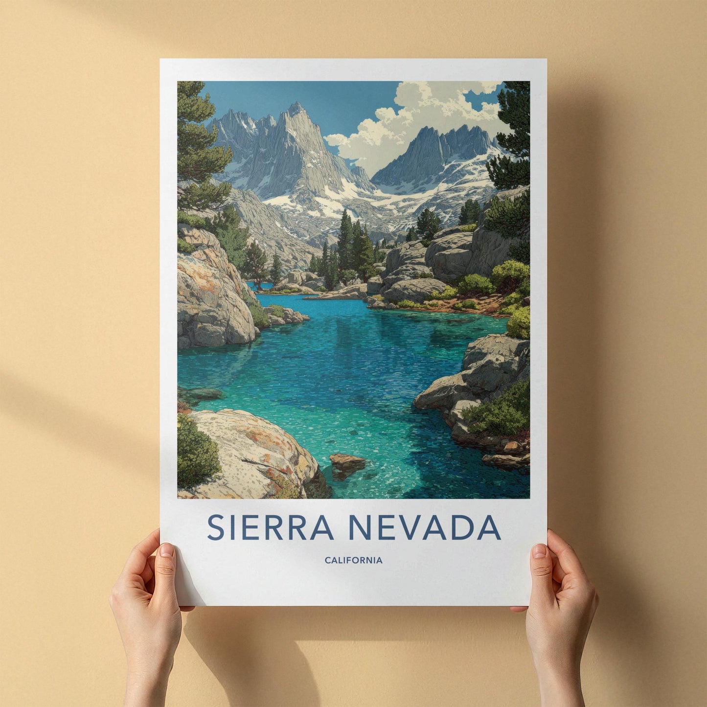 Sierra Nevada Poster - California Travel Art - Turquoise Lake Peaks Wall Decor