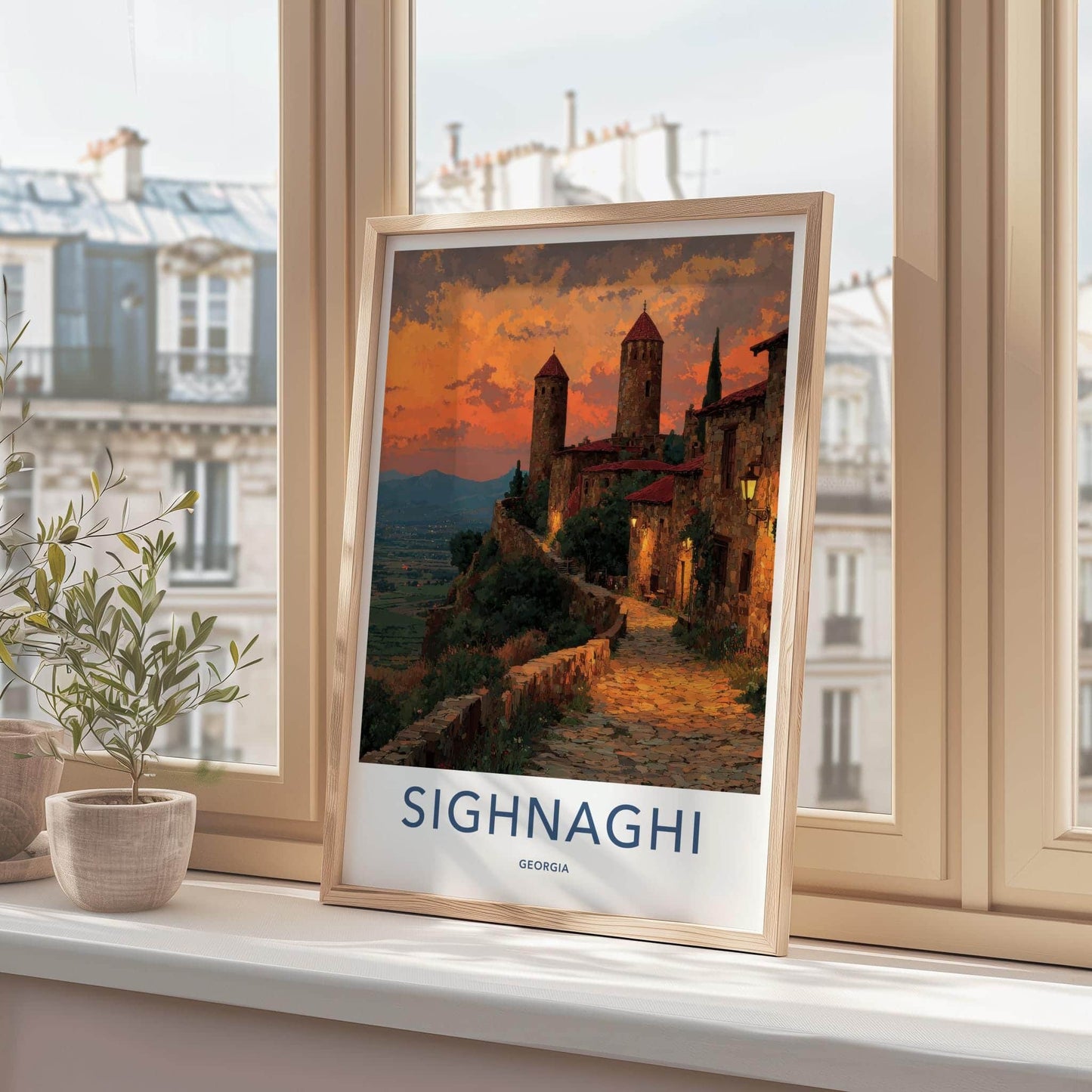 Sighnaghi Poster - Georgia Travel Art - Glowing Stone Towers Home Decor