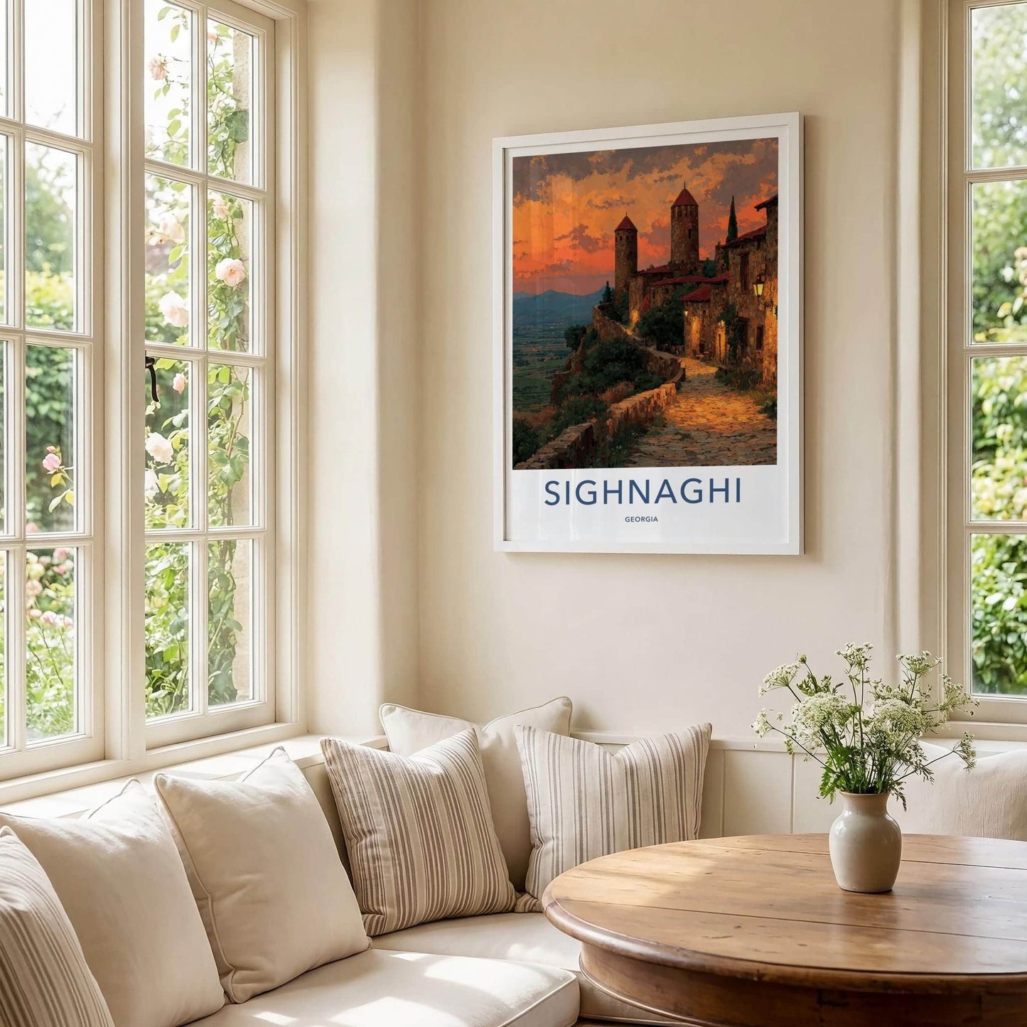 Sighnaghi Poster - Georgia Travel Art - Glowing Stone Towers Home Decor