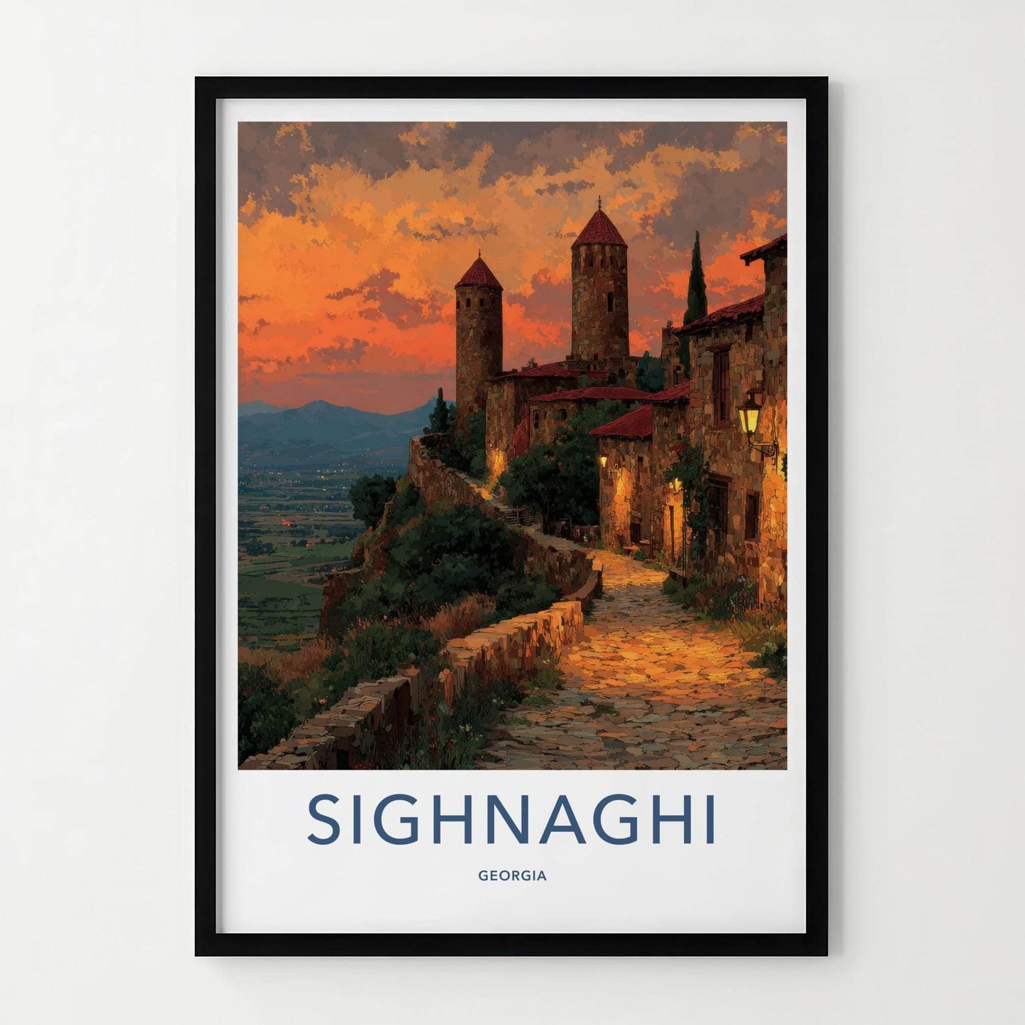 Sighnaghi Poster - Georgia Travel Art - Glowing Stone Towers Home Decor