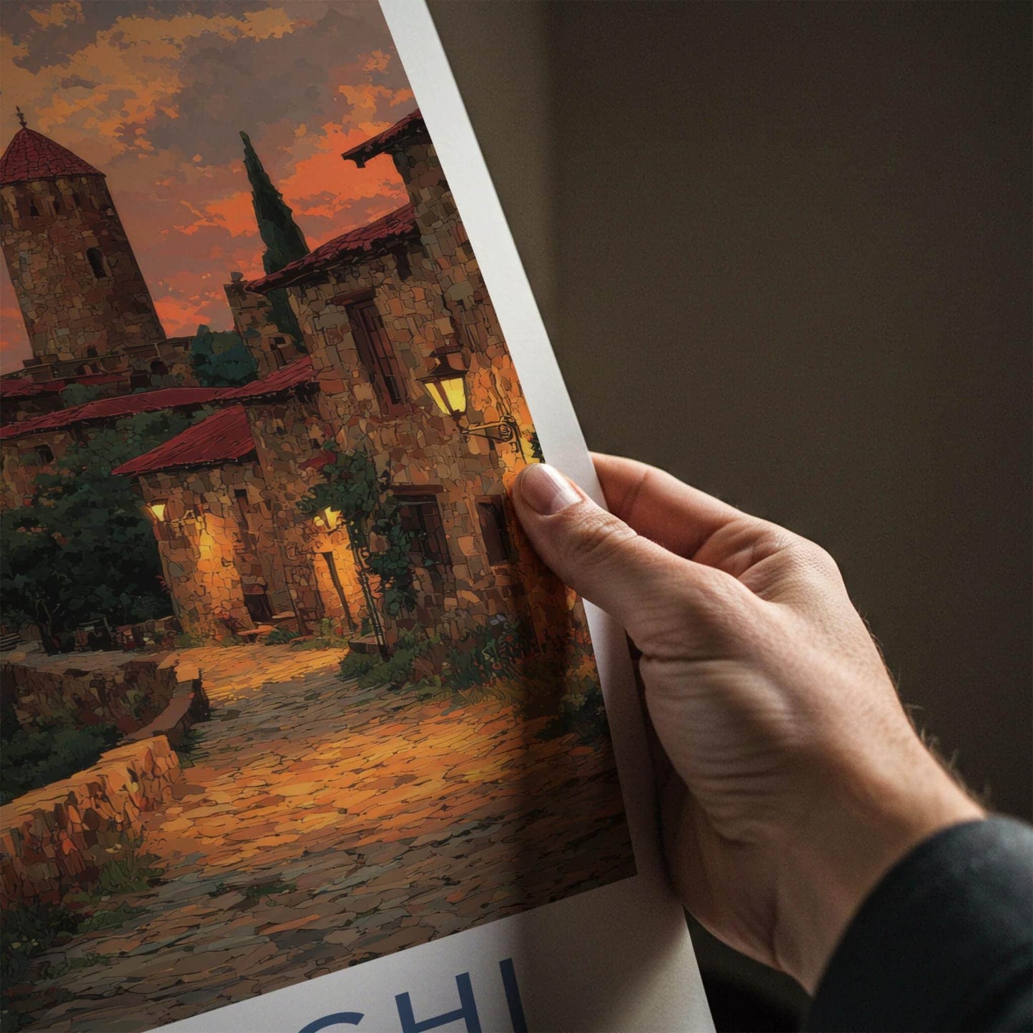 Sighnaghi Poster - Georgia Travel Art - Glowing Stone Towers Home Decor