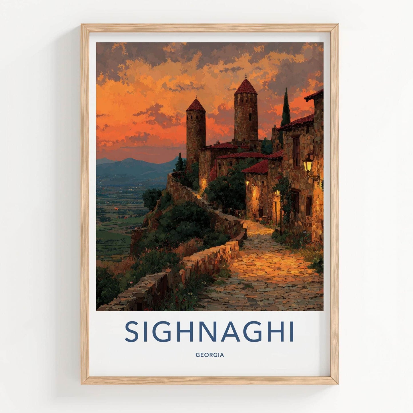 Sighnaghi Poster - Georgia Travel Art - Glowing Stone Towers Home Decor