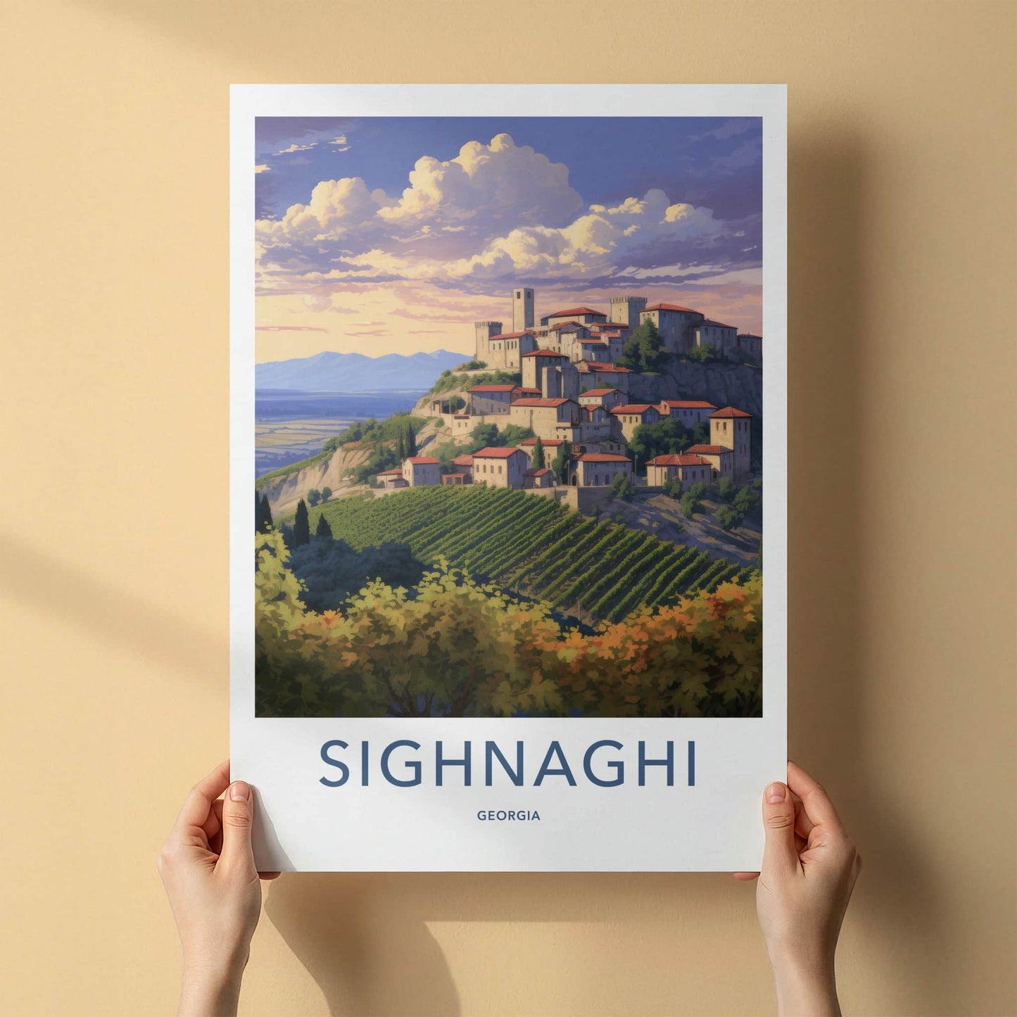 Sighnaghi Poster - Georgia Travel Art - Hilltop Village Vineyards Home Decor