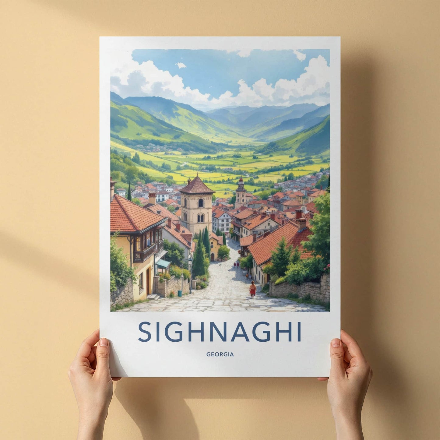 Sighnaghi Poster - Georgia Travel Art - Historic Hillside Town Home Decor