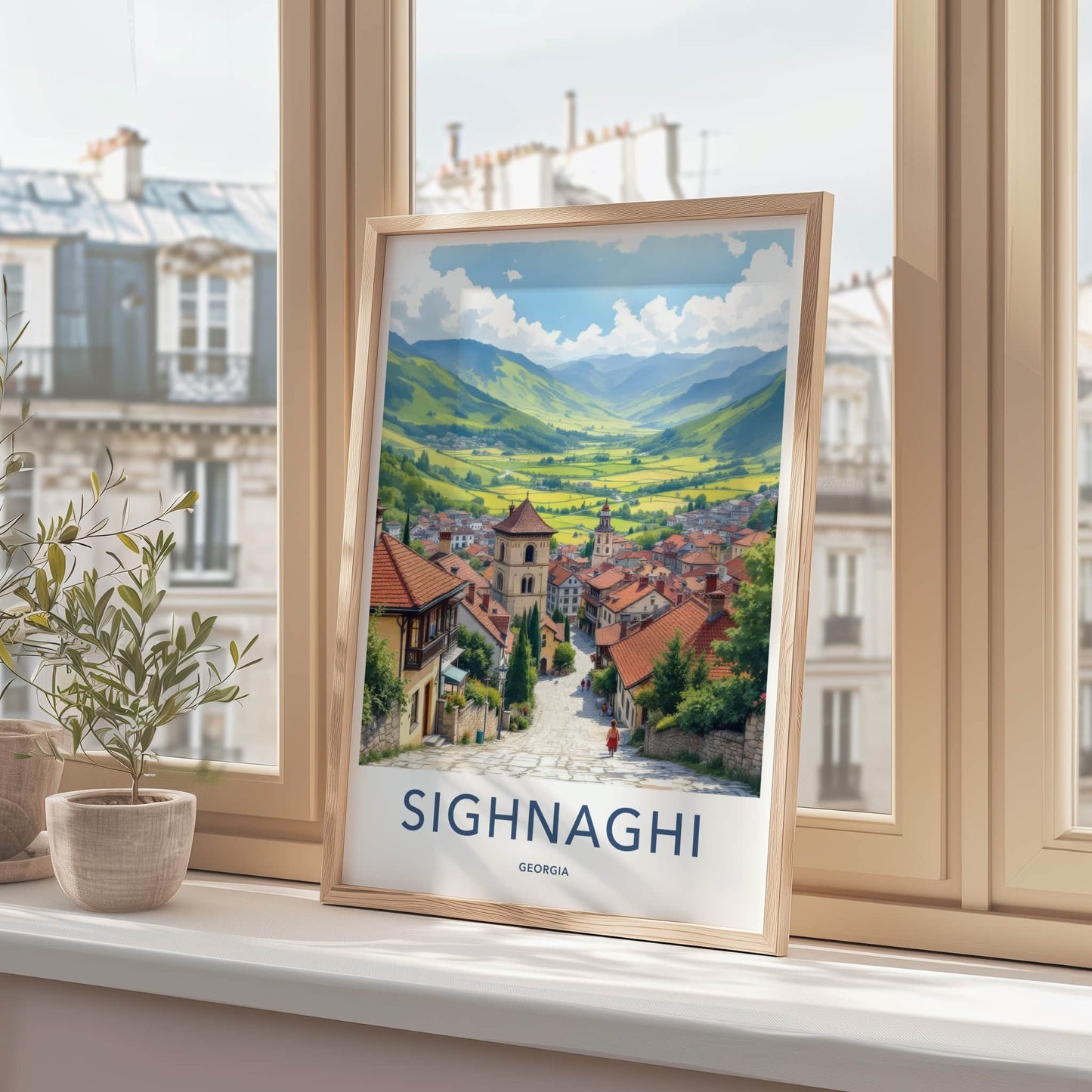Sighnaghi Poster - Georgia Travel Art - Historic Hillside Town Home Decor