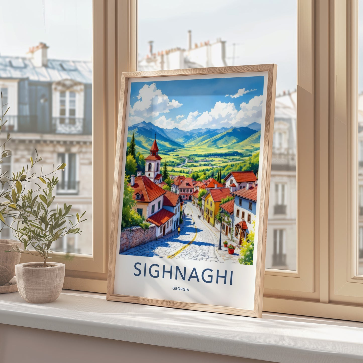 Sighnaghi Poster - Georgia Travel Art - Mountain Townscape View Home Decor
