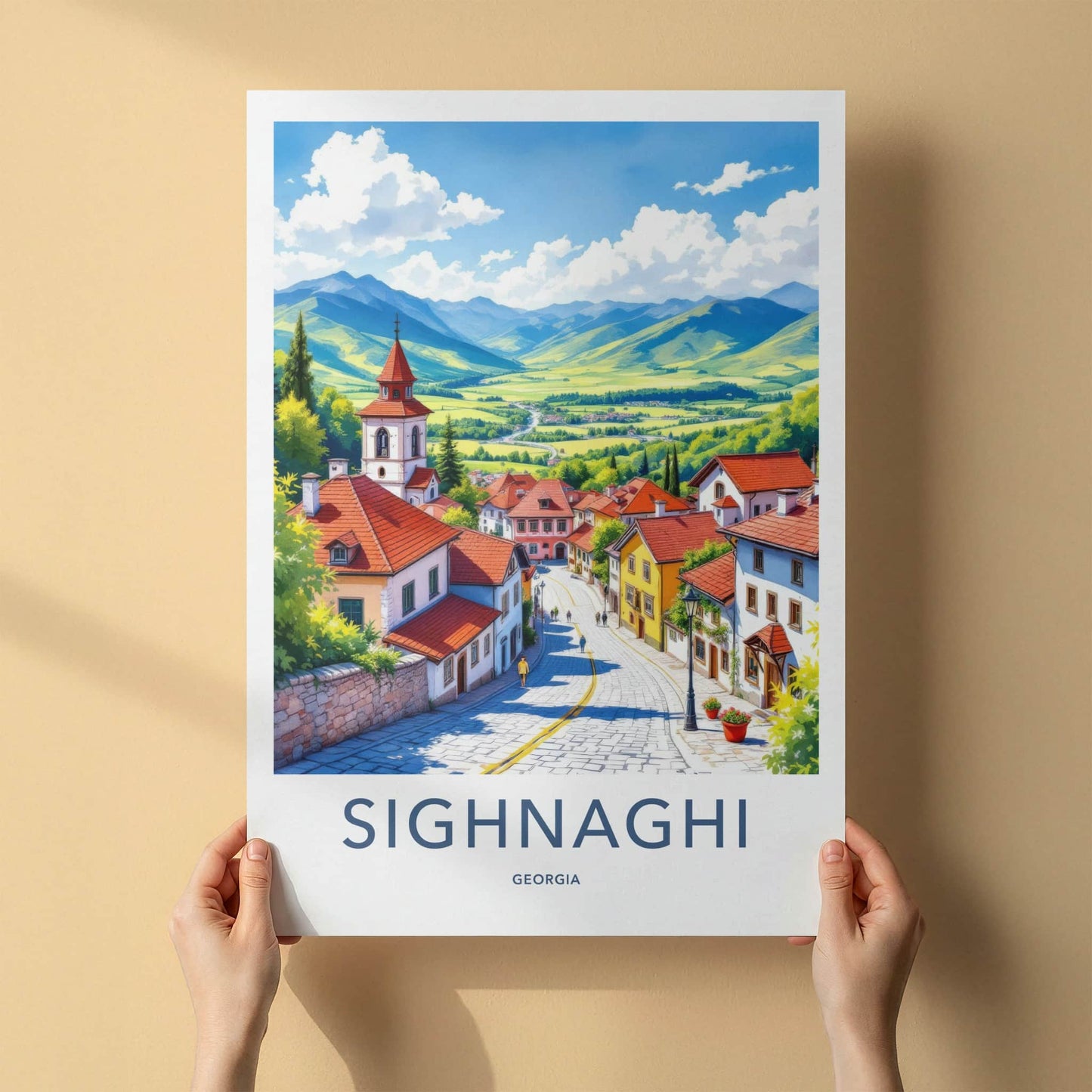 Sighnaghi Poster - Georgia Travel Art - Mountain Townscape View Home Decor