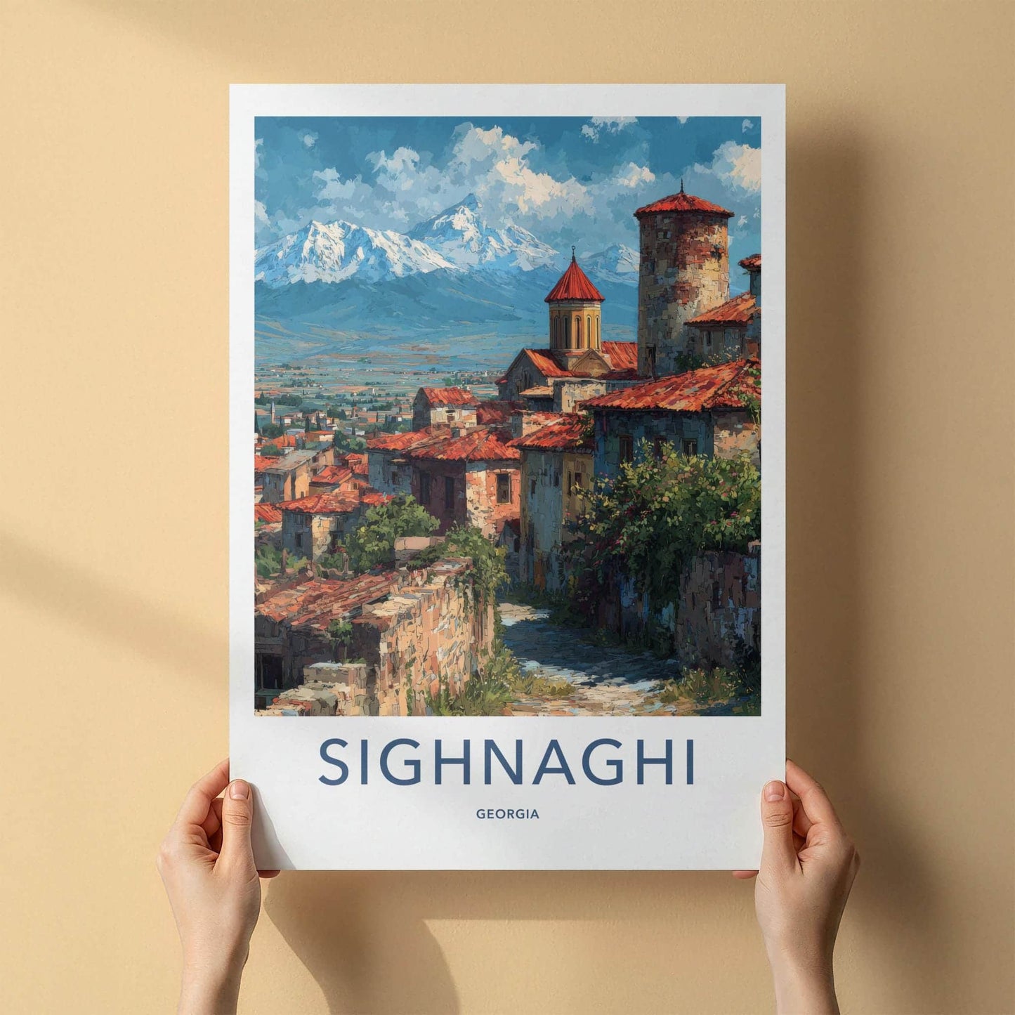 Sighnaghi Poster - Georgia Travel Art - Mountain View Village Wall Decor