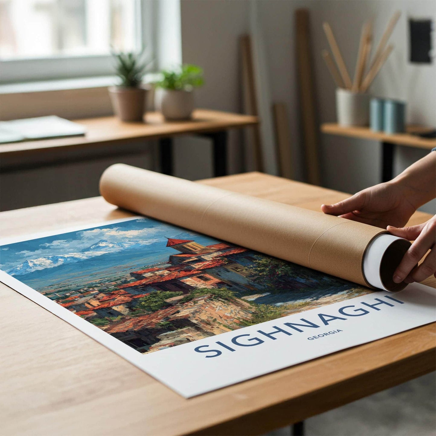 Sighnaghi Poster - Georgia Travel Art - Mountain View Village Wall Decor