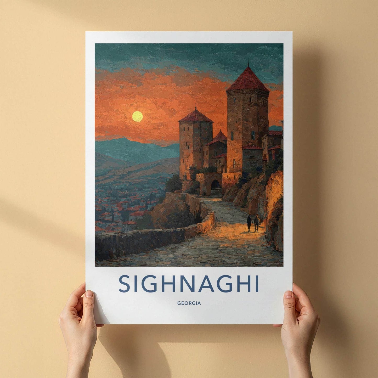 Sighnaghi Poster - Georgia Travel Art - Orange Sky Fortress Home Decor