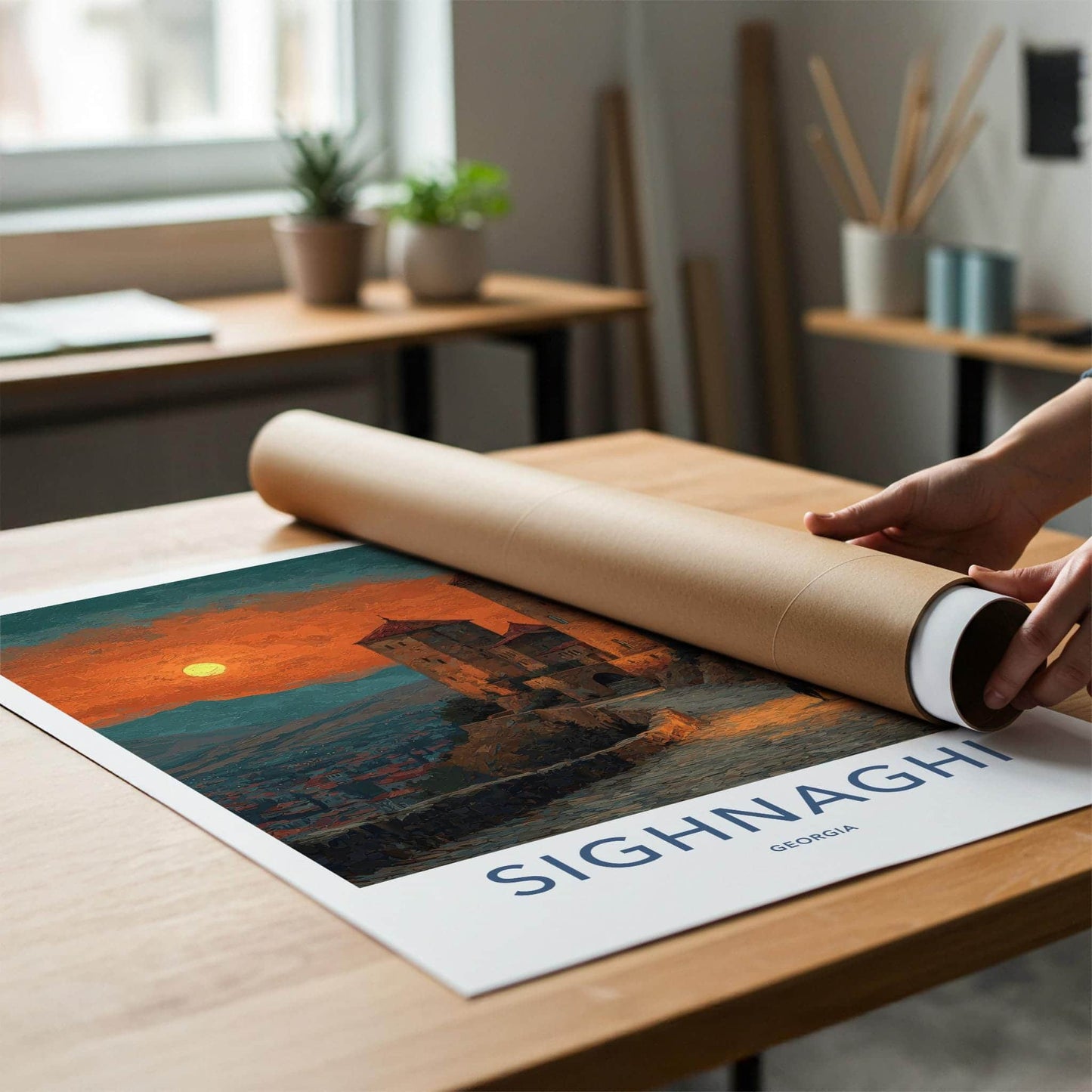 Sighnaghi Poster - Georgia Travel Art - Orange Sky Fortress Home Decor