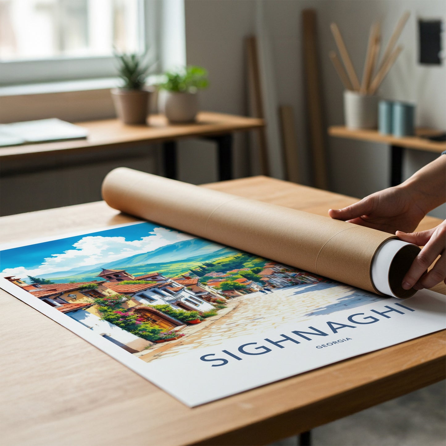 Sighnaghi Poster - Georgia Travel Art - Quaint Hillside Town Home Decor