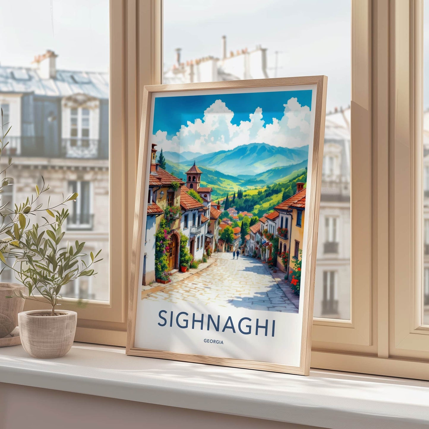 Sighnaghi Poster - Georgia Travel Art - Quaint Hillside Town Home Decor