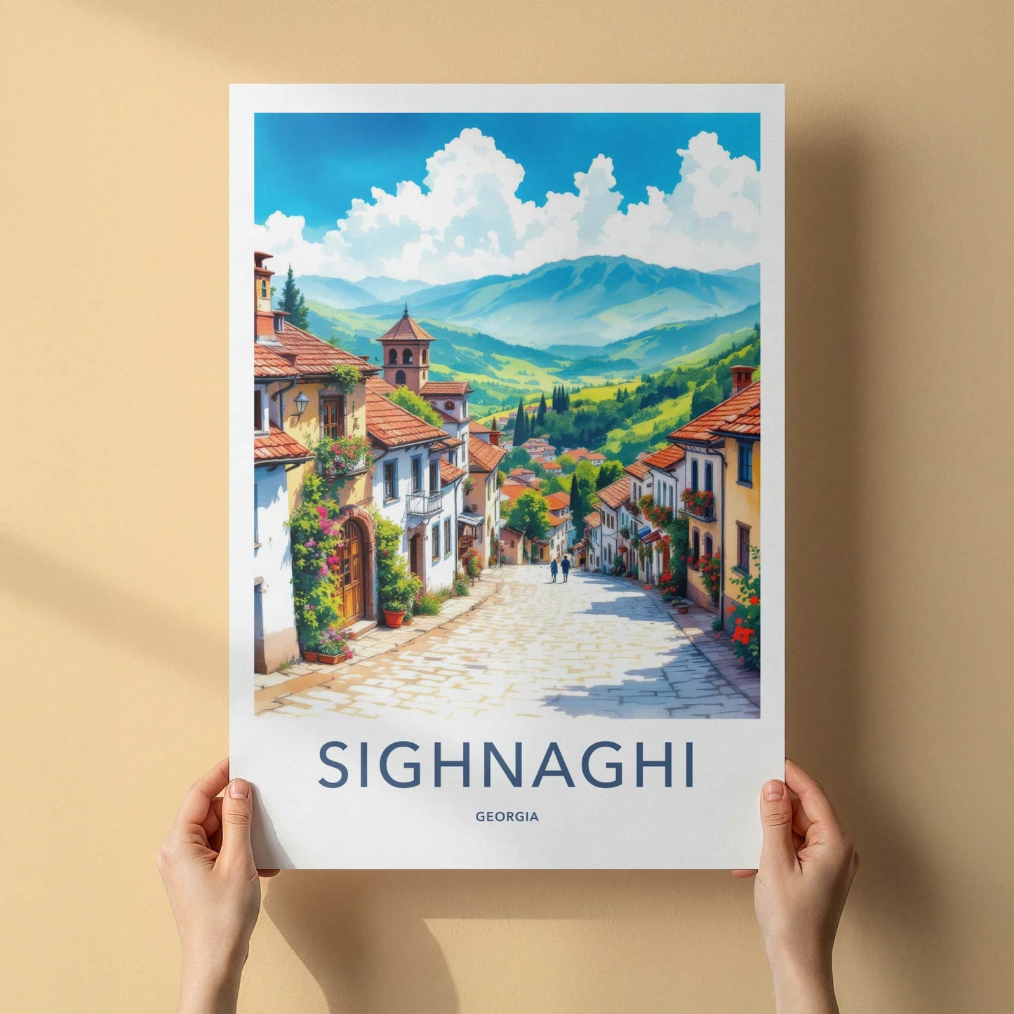 Sighnaghi Poster - Georgia Travel Art - Quaint Hillside Town Home Decor