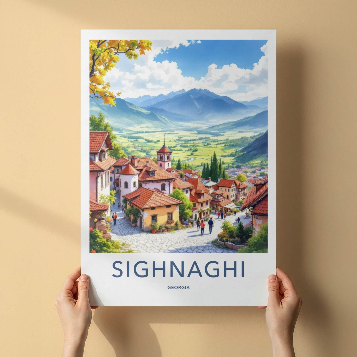 Sighnaghi Poster - Georgia Travel Art - Red Roofs Valley Home Decor