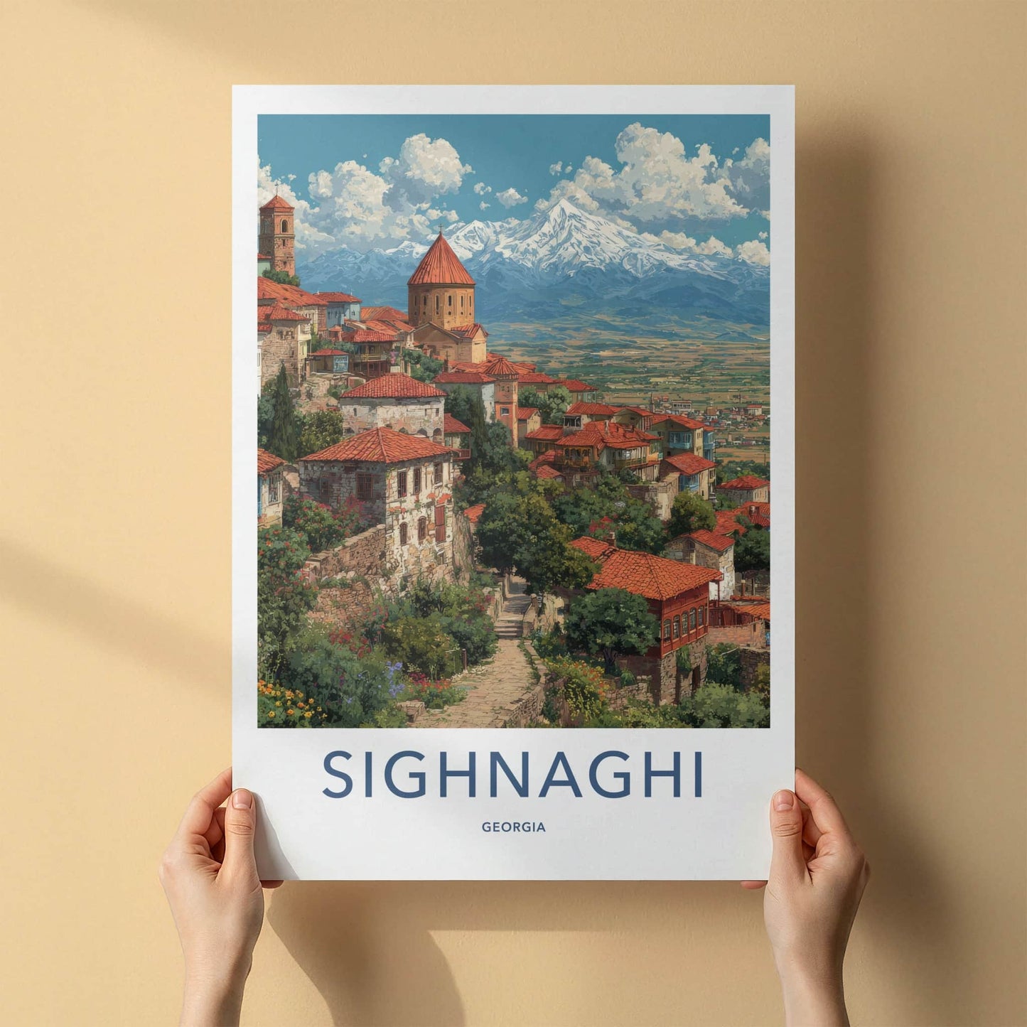 Sighnaghi Poster - Georgia Travel Art - Tiled Roofs Town Wall Decor