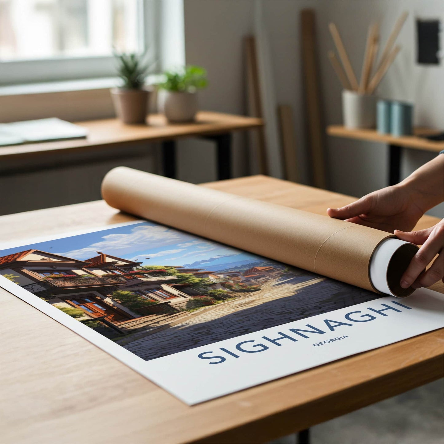 Sighnaghi Poster - Georgia Travel Art - Village Street Mountain Home Decor