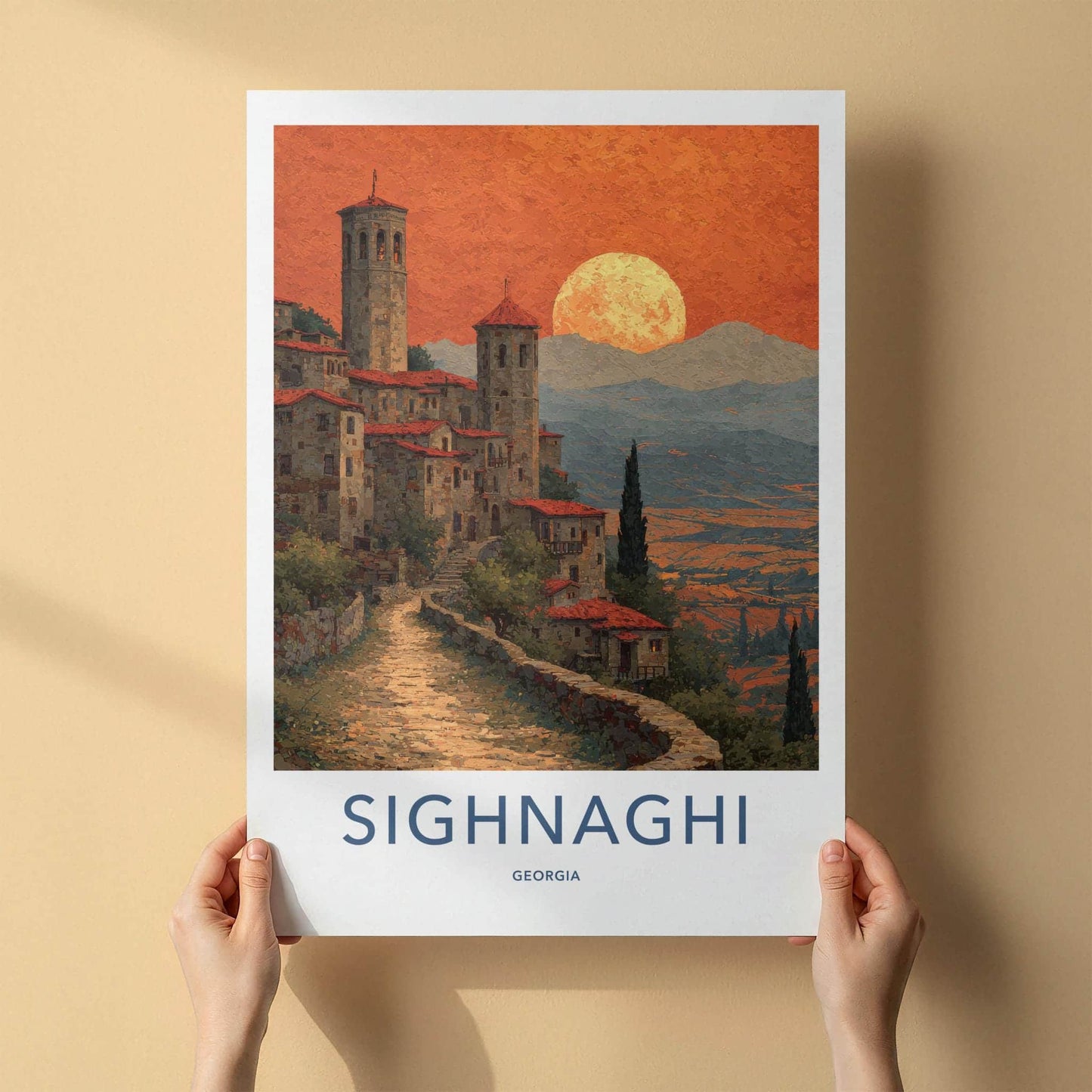 Sighnaghi Poster - Georgia Travel Print - Old World Village Lounge Decor