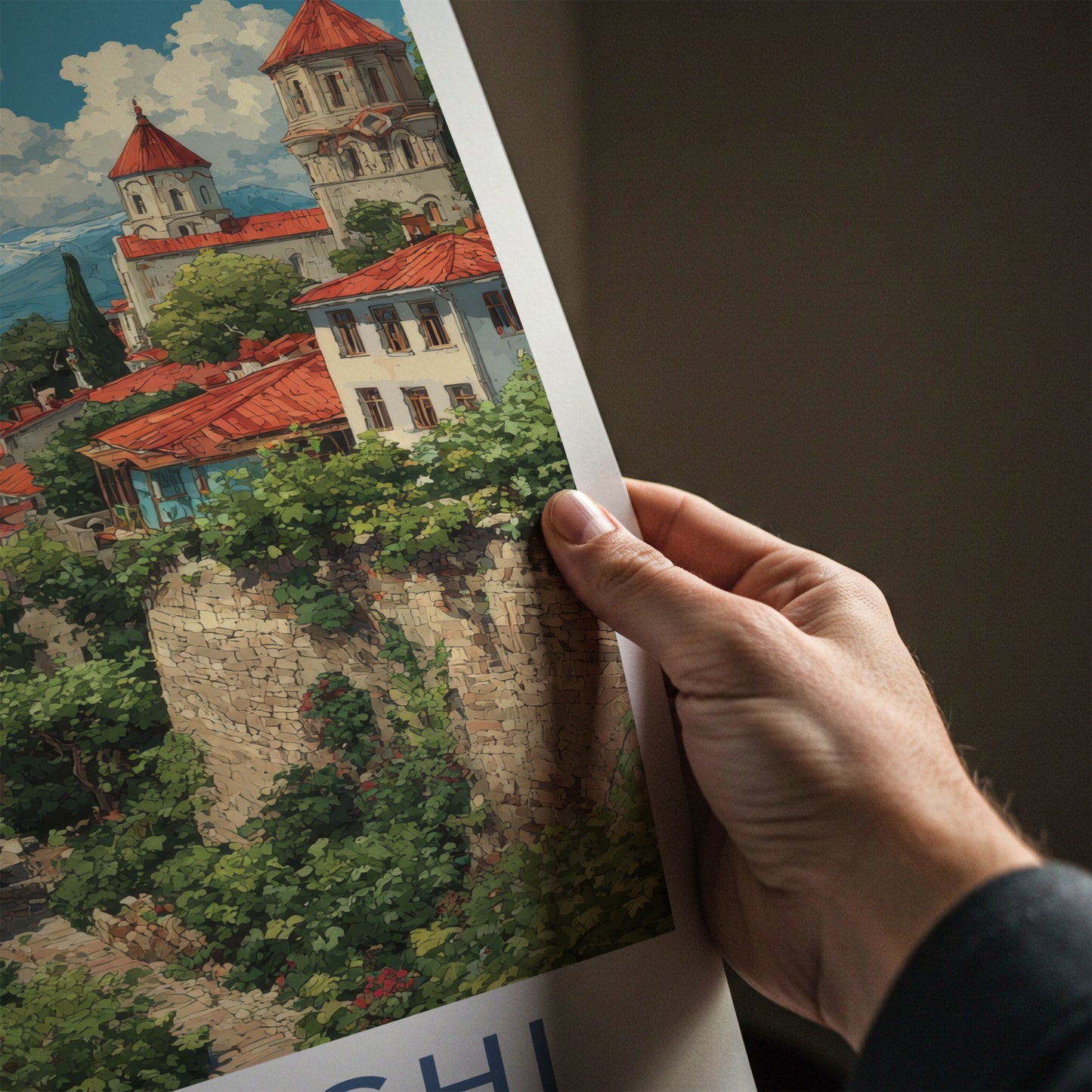 Sighnaghi Poster - Georgia Travel Print - Terracotta Roofs Church Gallery Art