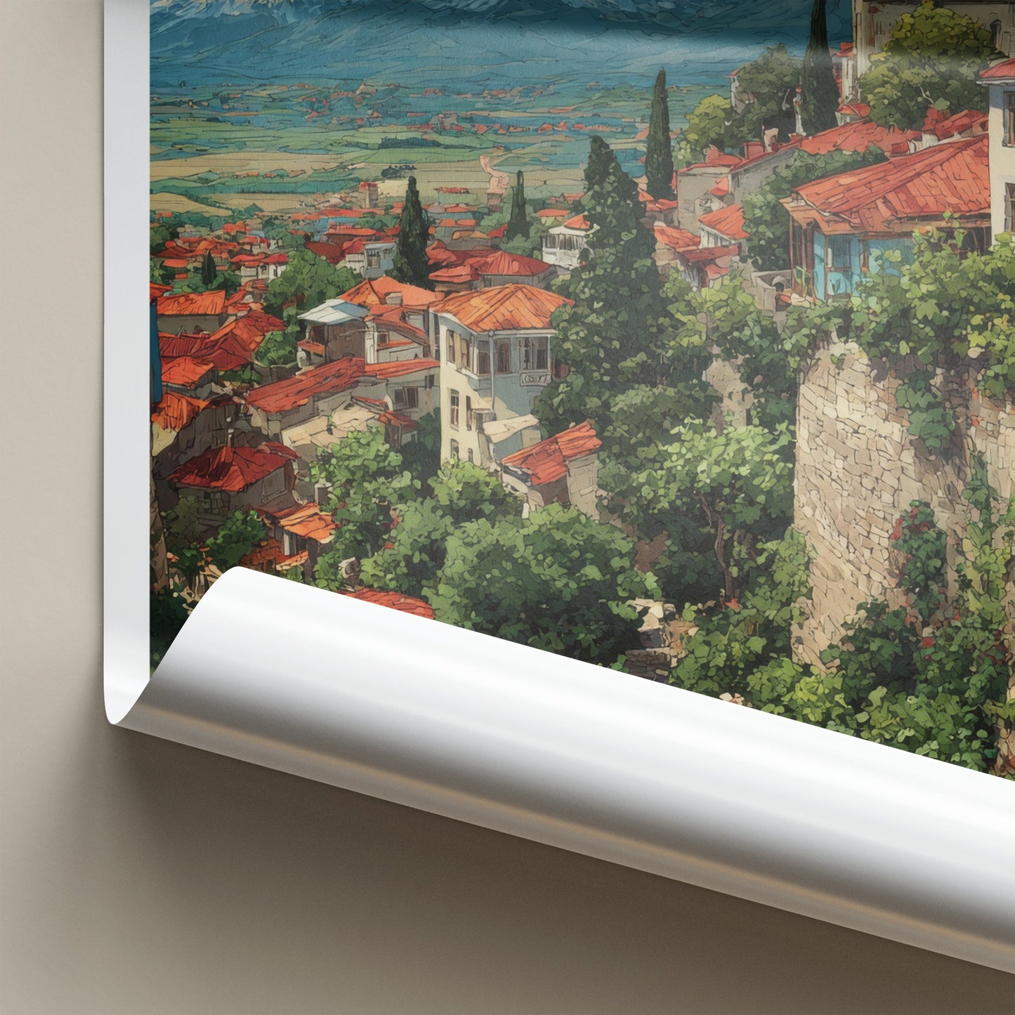 Sighnaghi Poster - Georgia Travel Print - Terracotta Roofs Church Gallery Art