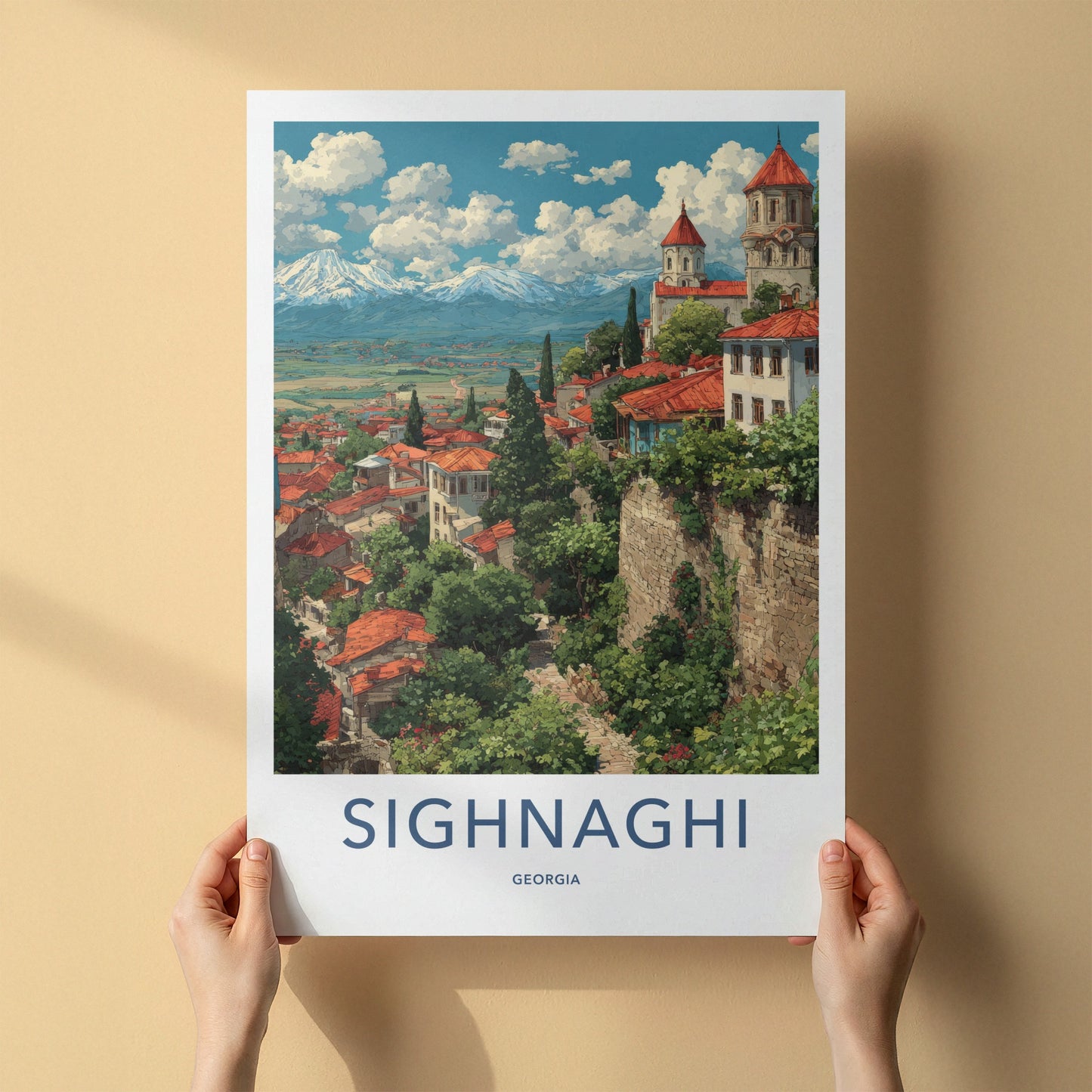Sighnaghi Poster - Georgia Travel Print - Terracotta Roofs Church Gallery Art