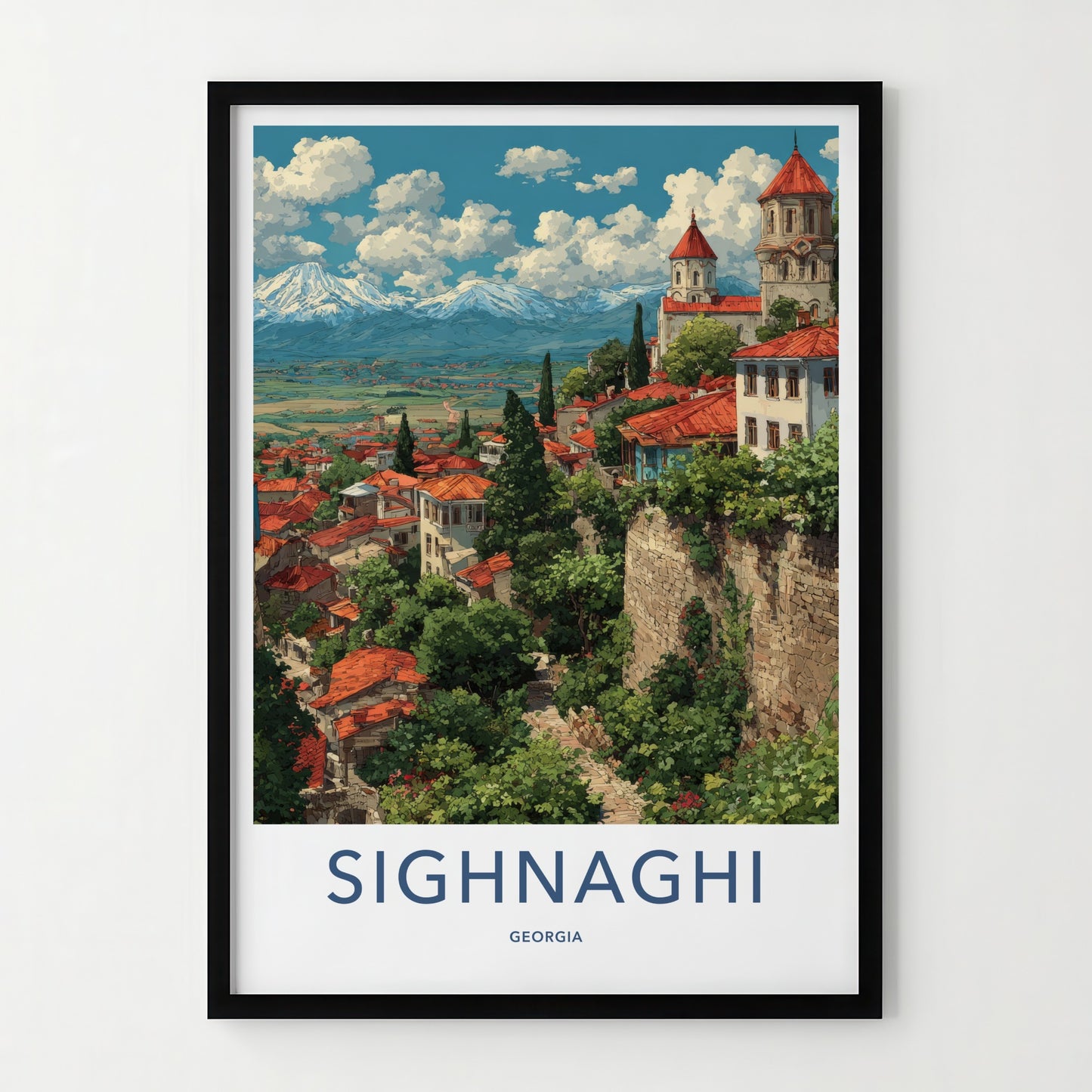Sighnaghi Poster - Georgia Travel Print - Terracotta Roofs Church Gallery Art