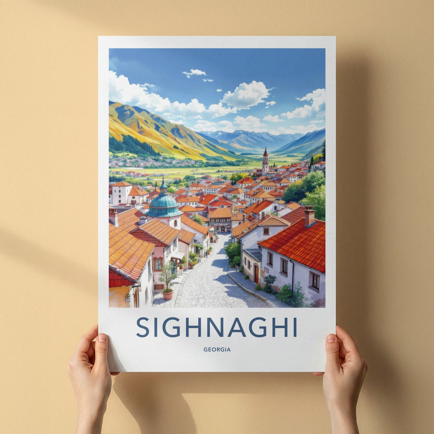Sighnaghi Poster - Georgia Wall Art - Bright Mountain Village Home Decor