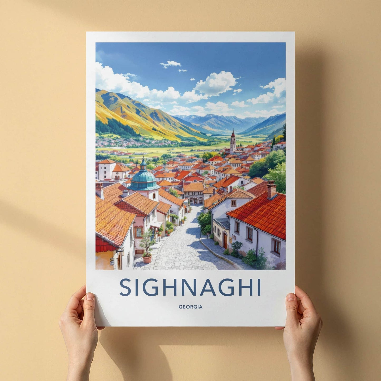 Sighnaghi Poster - Georgia Wall Art - Bright Mountain Village Home Decor