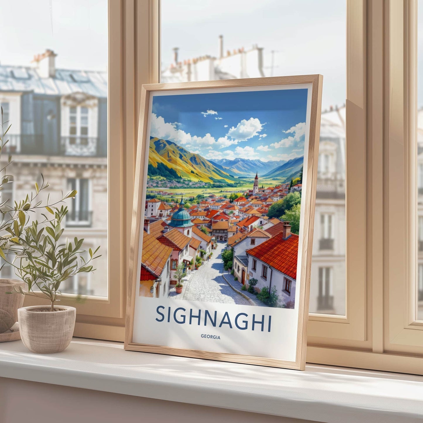 Sighnaghi Poster - Georgia Wall Art - Bright Mountain Village Home Decor