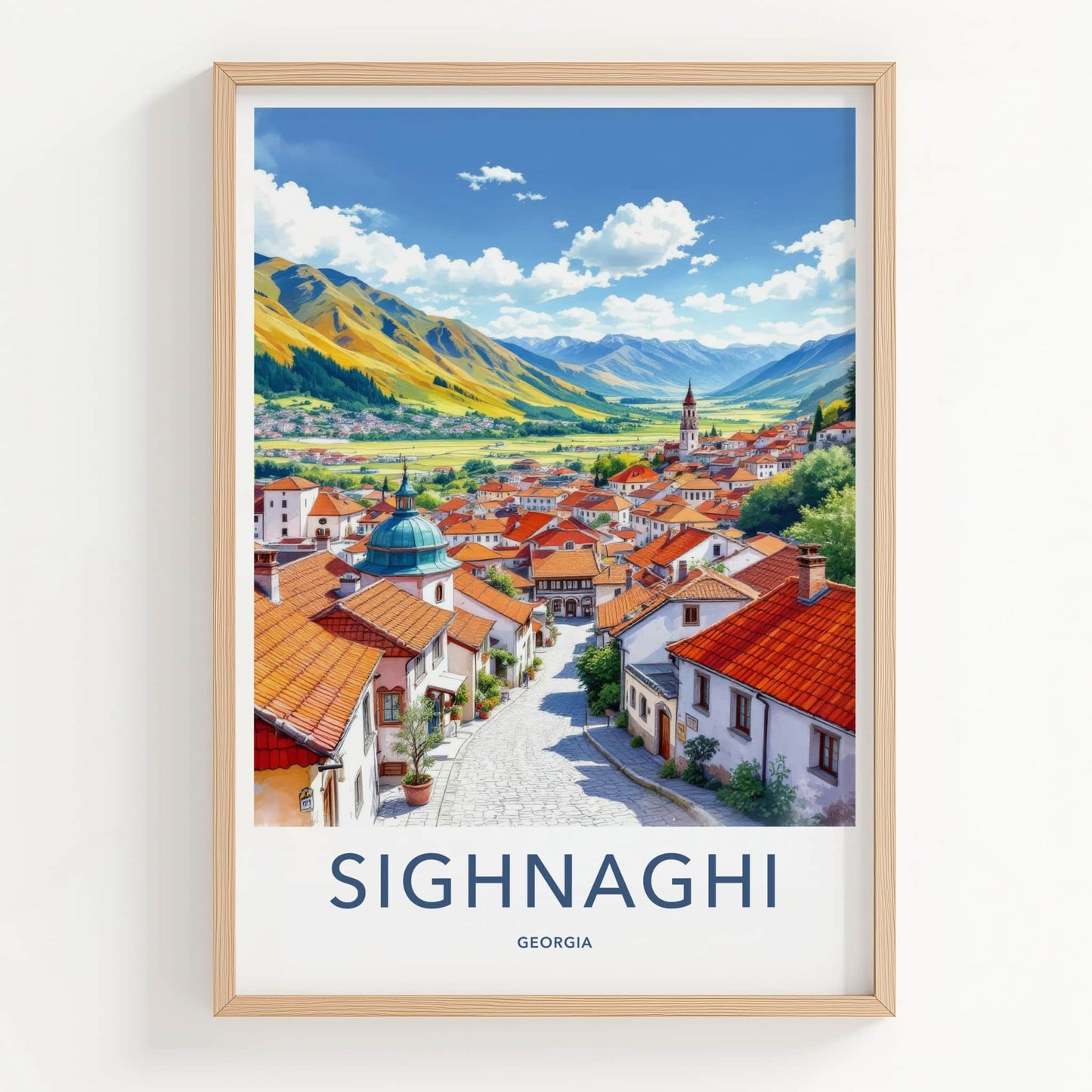 Sighnaghi Poster - Georgia Wall Art - Bright Mountain Village Home Decor