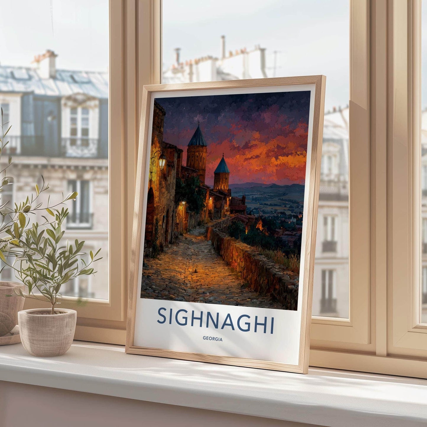 SIGHNAGHI Poster - Georgia Wall Art - Historic Town Sunset Home Decor