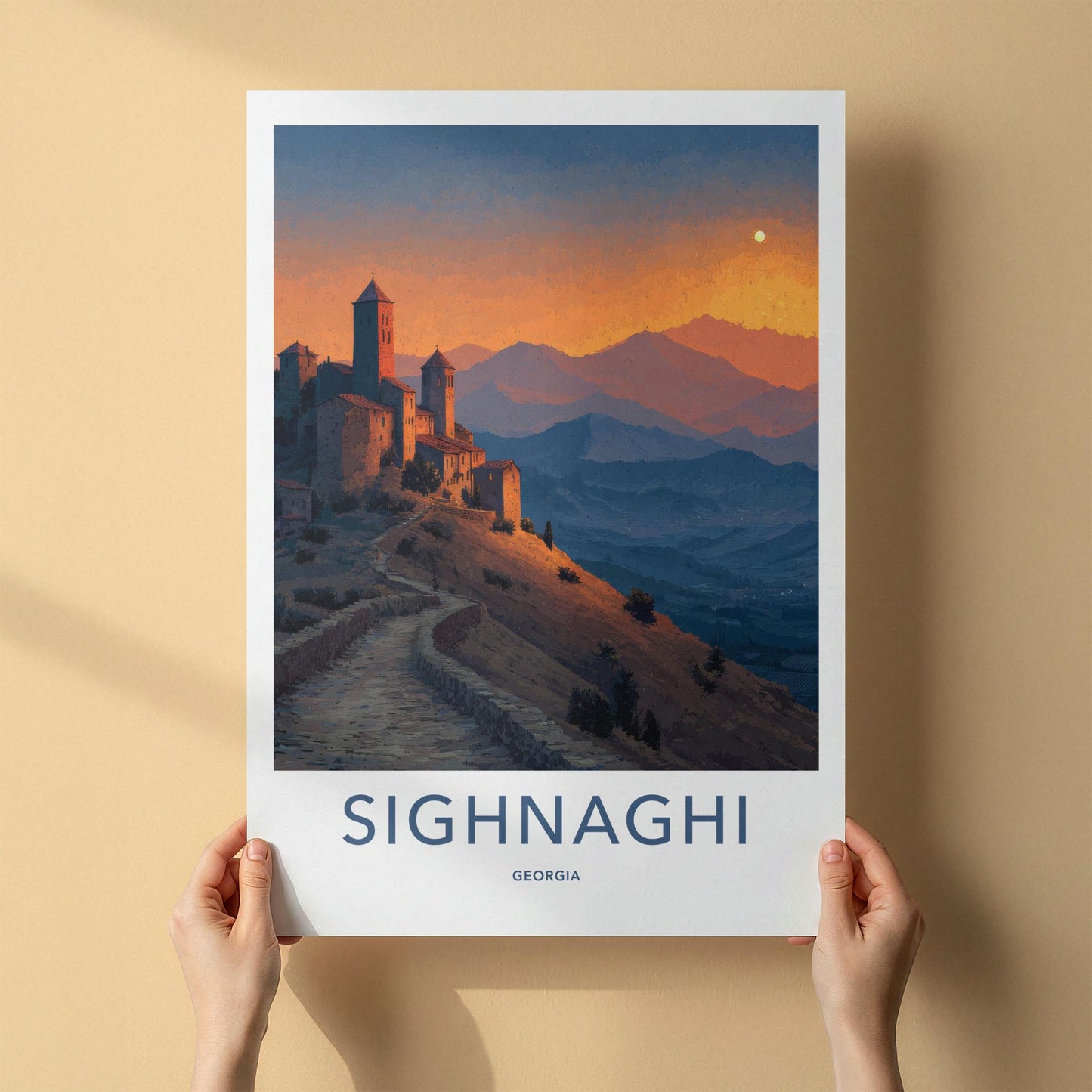 Sighnaghi Poster - Georgia Wall Art - Mountain Sunset Fortress Home Decor
