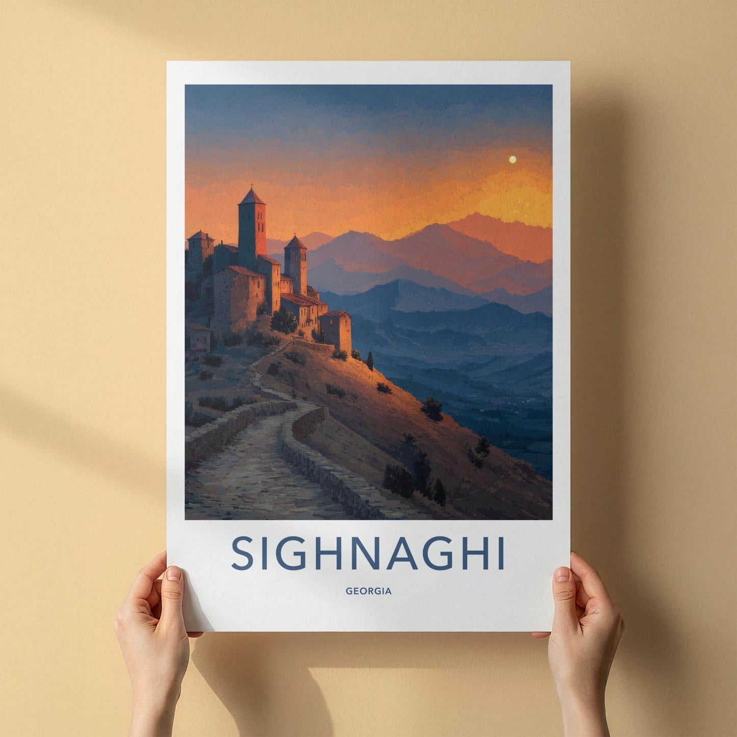 Sighnaghi Poster - Georgia Wall Art - Mountain Sunset Fortress Home Decor
