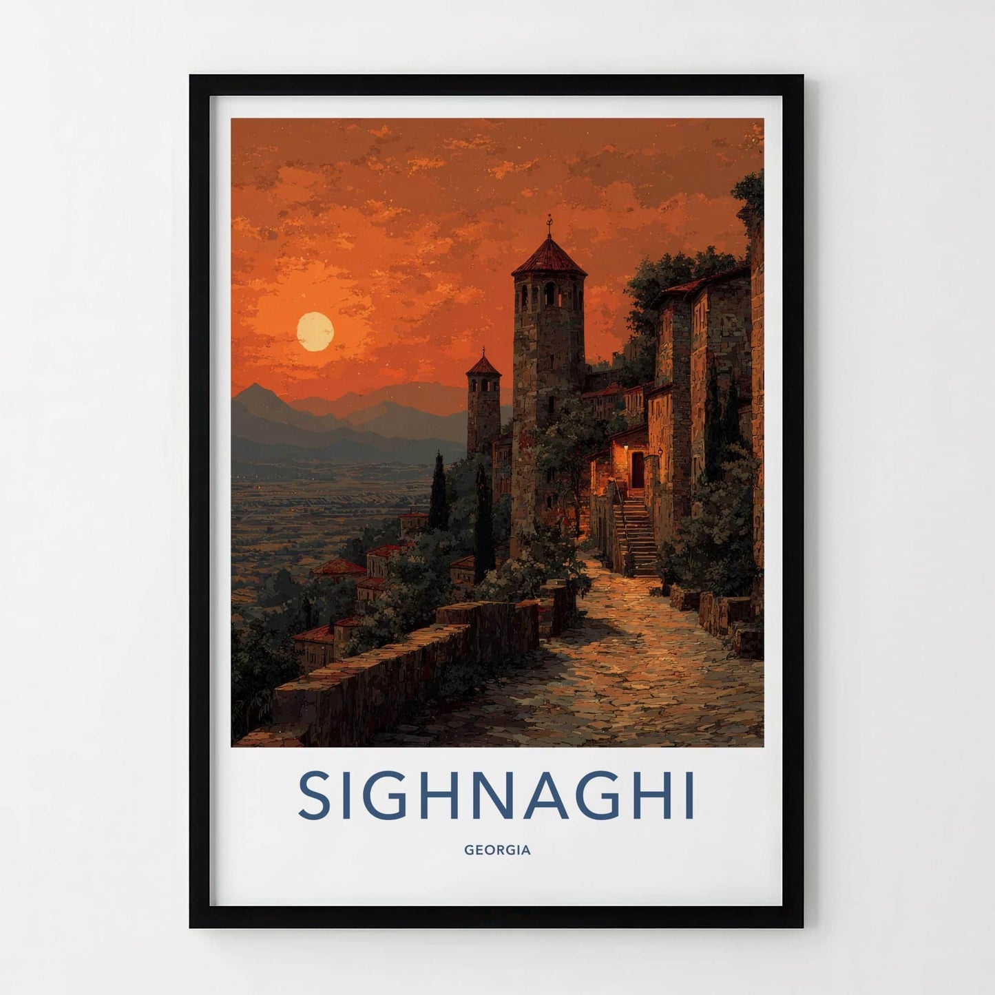Sighnaghi Poster - Georgia Wall Art - Sunset Fortified City Home Decor