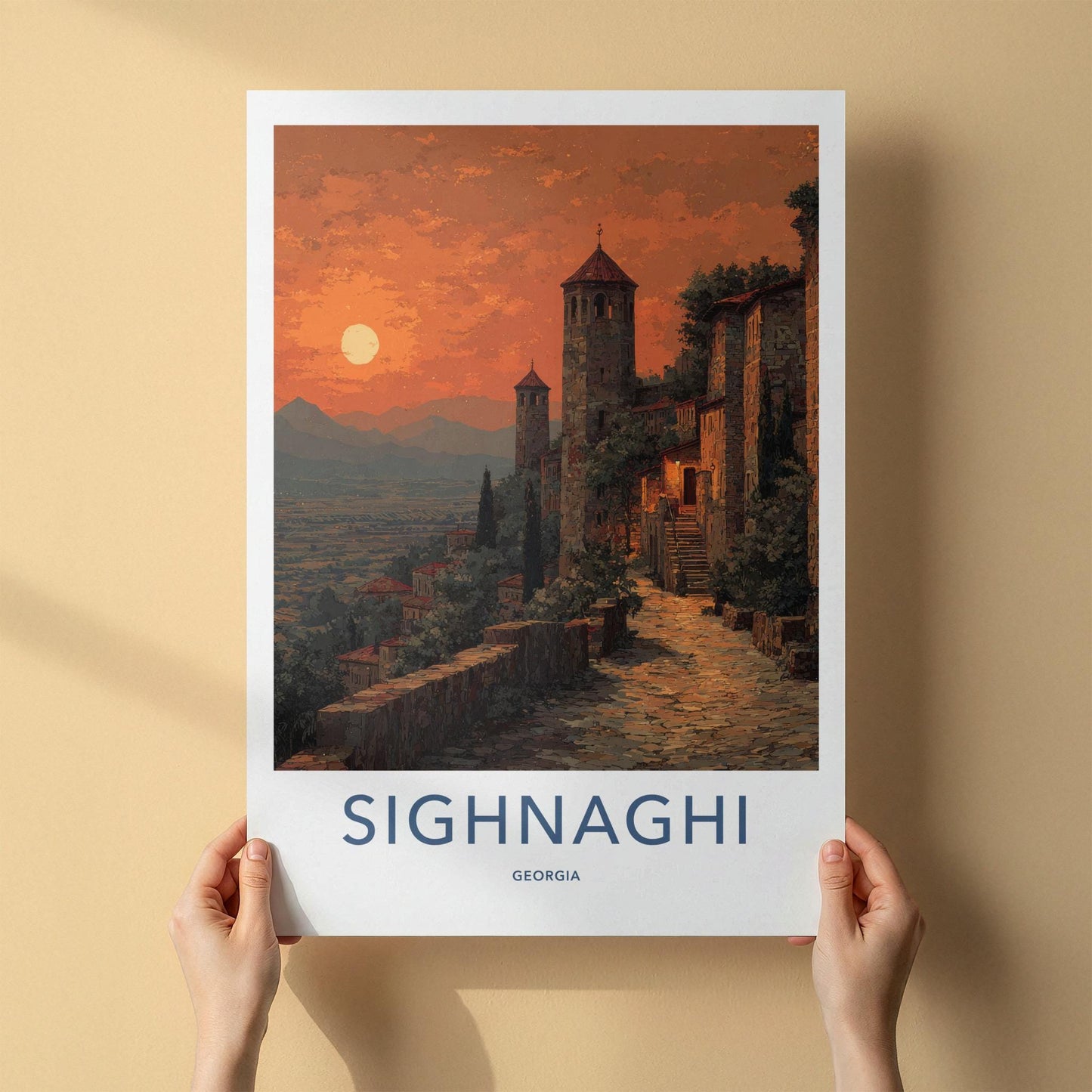 Sighnaghi Poster - Georgia Wall Art - Sunset Fortified City Home Decor