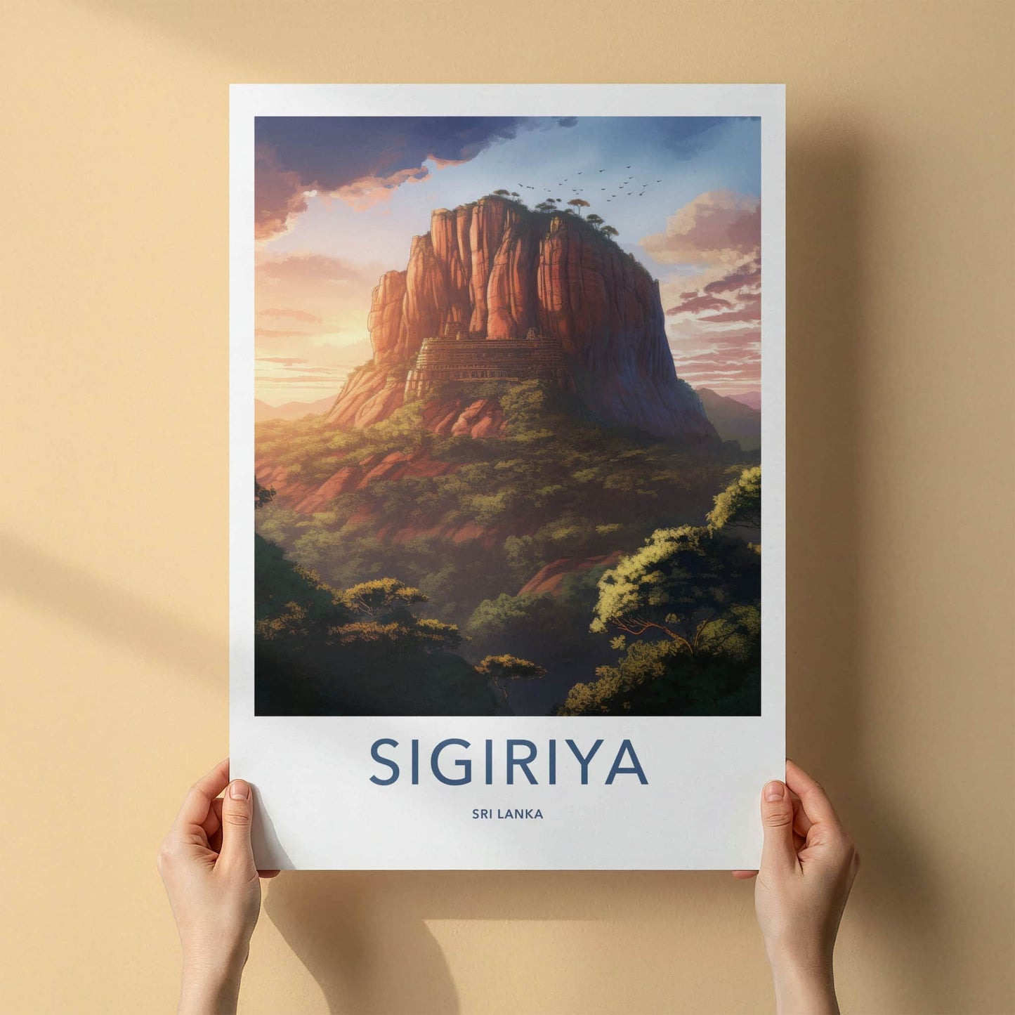 Sigiriya Poster - Sri Lanka Travel Art - Ancient Fortress Sunset Home Decor