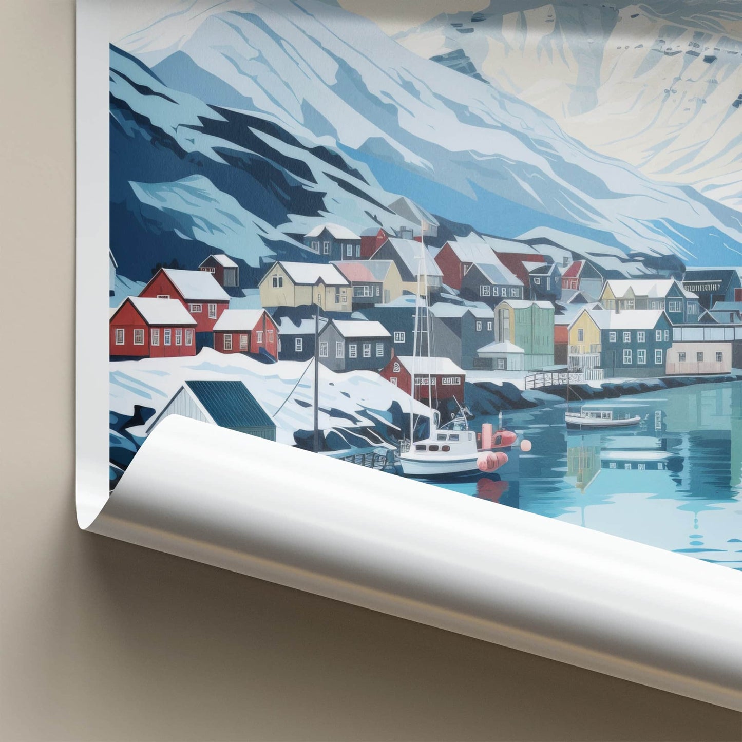 Siglufjordur Poster - Iceland Travel Art - Colorful Village Fjord Home Decor