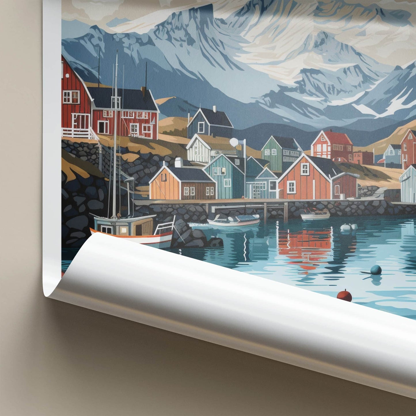 Siglufjordur Poster - Iceland Travel Art - Fjord Mountain Houses Home Decor