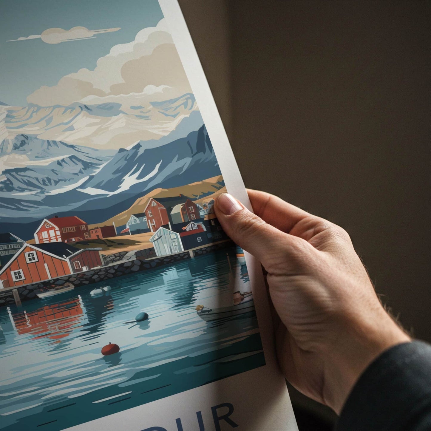 Siglufjordur Poster - Iceland Travel Art - Fjord Mountain Houses Home Decor