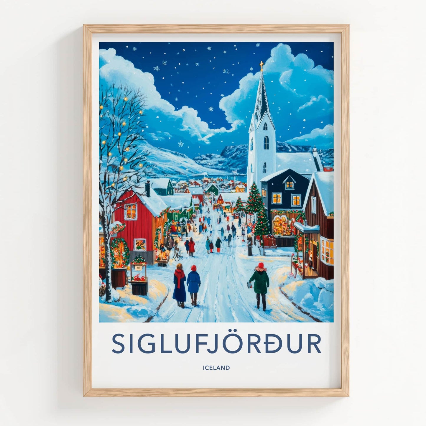 Siglufjordur Poster - Iceland Travel Art - Snowy Festive Village Home Decor