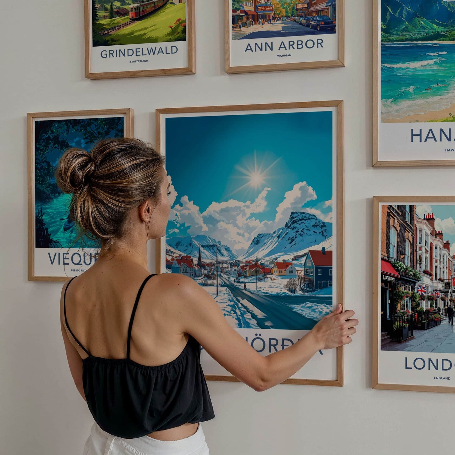 Siglufjordur Poster - Iceland Travel Art - Snowy Mountain Village Home Decor