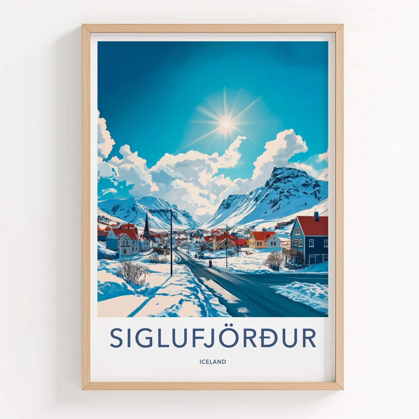 Siglufjordur Poster - Iceland Travel Art - Snowy Mountain Village Home Decor